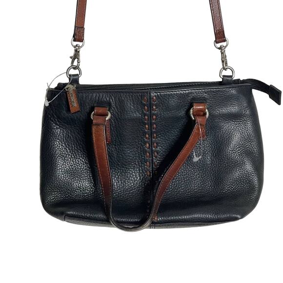 Fossil Vintage Y2K Pebbled Leather Crossbody Bag Black/Brown - Picture 2 of 10